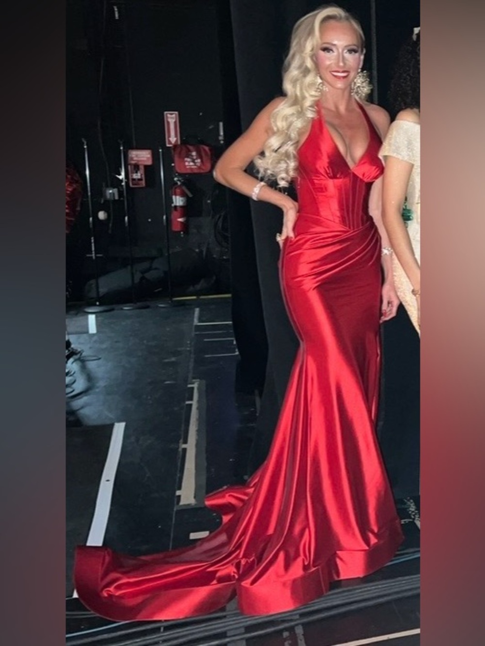 Sherri hill Red Satin Halter Evening Gown